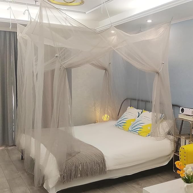 No-See-Um mesh Square Mosquito Net for King Size Bed 2 Openings Netting Mosquito Net for Beds, Finest Holes Mesh 2000 Mosquito Netting for Bed (Square King Grey Color)
