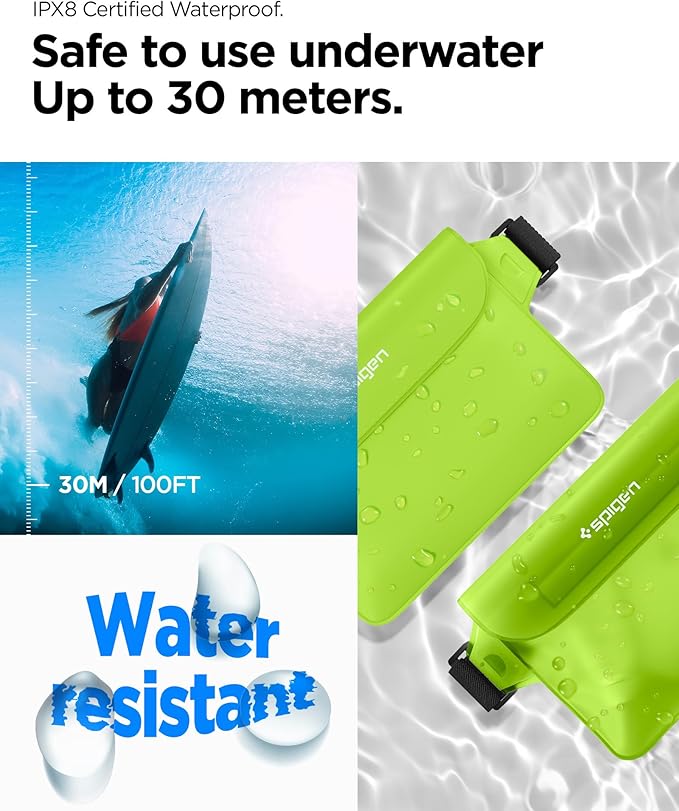 Spigen AquaShield A620 Waterproof Cell Phone Bag, Dry Bag, Fanny Pack with Adjustable Waist Strap for Beach, Swimming, Boating, Fishing, Hiking, etc