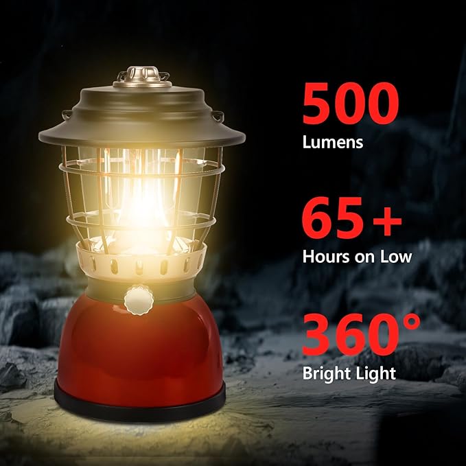 LED Camping Lantern Rechargeable Stepless Dimming Vintage Rechargeable Vintage Lantern, 4000mAh Power Bank, IPX5 Waterproof Portable Hanging Lamp for Camping Hiking Emergency and Power Outage