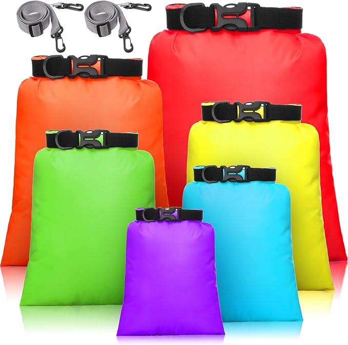 Shappy 6 Pcs Waterproof Dry Bag Set 6 Sizes Lightweight Sacks and Long Adjustable Shoulder Strap Outdoor Water Proof Keep Gear Dry Bag Stuff Sacks for Backpacking, Boating, Hiking, Camping (Bright)