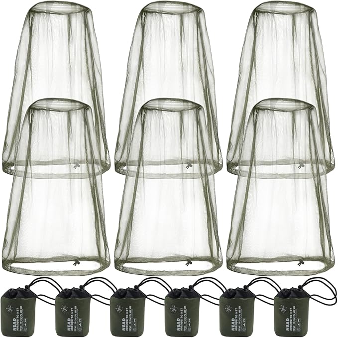 6 Packk Mosquito Covers Wearable Head Net Face Mesh Protecting Net Mosquito Fly Insects Bugs Preventing for Outdoor