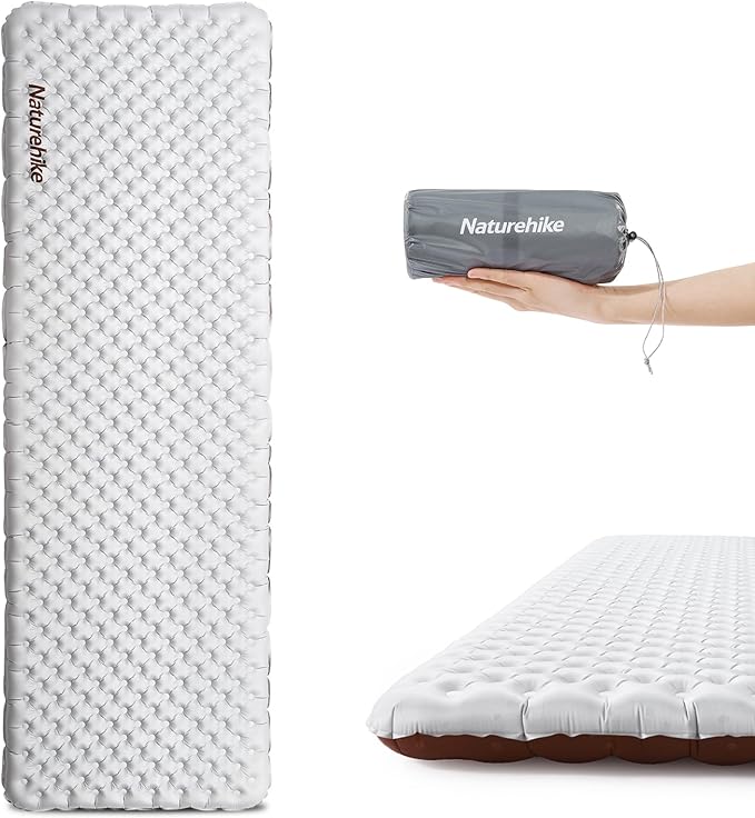 Naturehike Ultralight Insulated Sleeping Pad with R5.8, 3.2in Thickened Patchworkable Inflatable Double Sleeping Mat for Camping, Hiking, Climbing with Inflatable Bag (Silver-Rectangular)