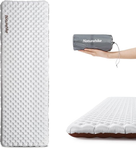 Naturehike Ultralight Insulated Sleeping Pad with R5.8, 3.2in Thickened Patchworkable Inflatable Double Sleeping Mat for Camping, Hiking, Climbing with Inflatable Bag (Silver-Rectangular)