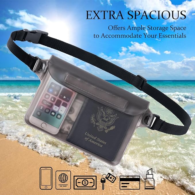 CADONO 2-Pack Waterproof Pouch with Adjustable Waist Strap | Screen Touch Sensitive Dry Bag, Keep Your Phone and Valuables Dry, Perfect for Swimming Kayaking Boating Fishing Beach Diving