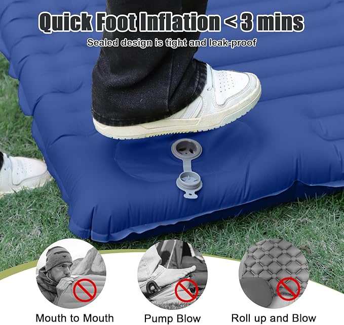 Double Sleeping Pad, Self Inflating 4.7'' Extra Thick for 2 Person Built-in Pump, Portable Camping Mattress Sleeping Mat for Backpacking Hiking Tent Travel