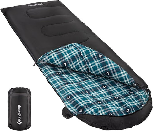 KingCamp Sleeping Bag for Adults, Cold Weather & Warm XL Big and Tall Flannel Sleeping Bags with Compression Sack Portable Waterproof Essentials Gear Accessories for Outdoor Camping