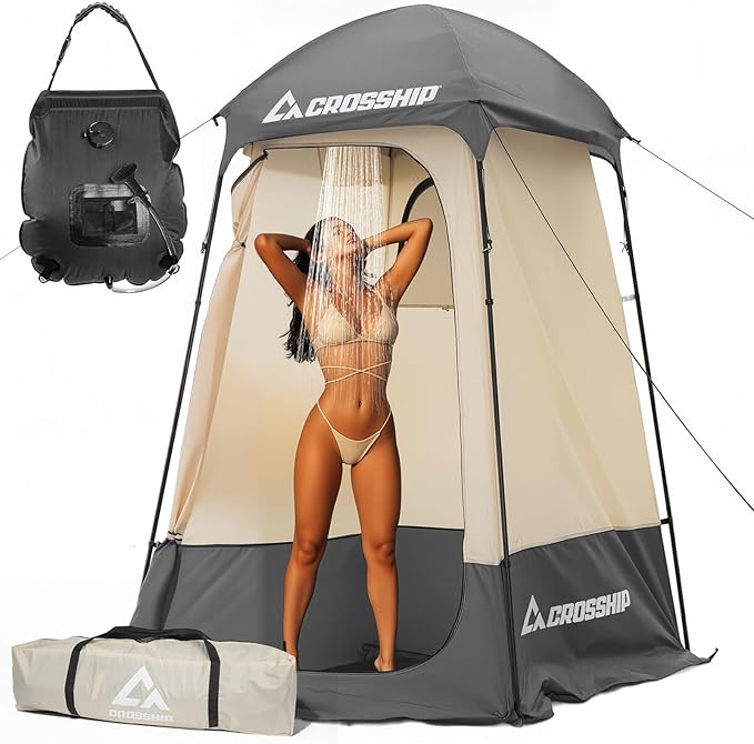 Camping Shower Tent - Outdoor Privacy Tent with Solar Shower Bag - 84.6" H*60" W Privacy Shelter for Outdoor Bathroom, Changing Room & Fishing, UV Resistant&Waterproof Camping Bathroom