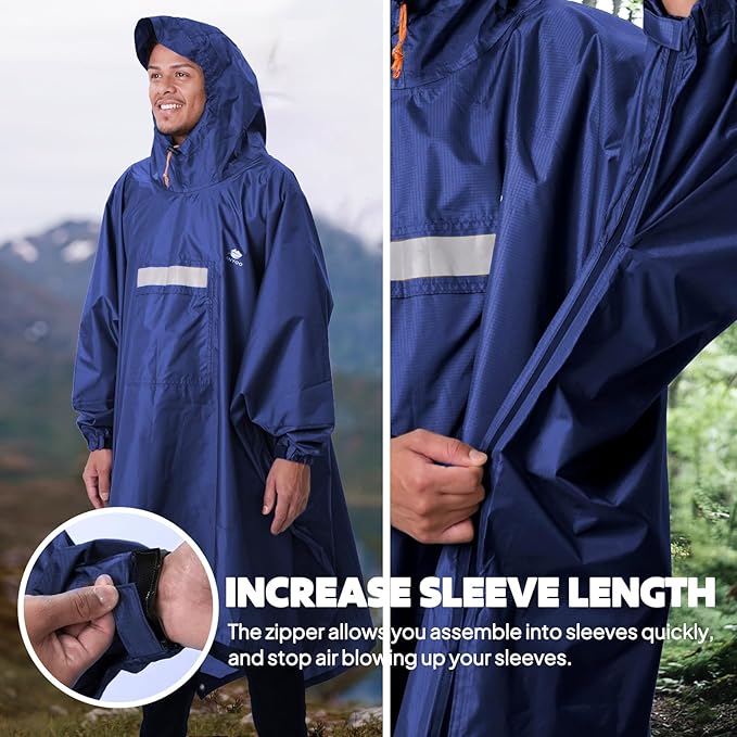 ANYOO Hooded Rain Poncho for Adults Waterproof Lightweight Rain Coat for Men Women Reusable Rain Jacket for Emergency Outdoor