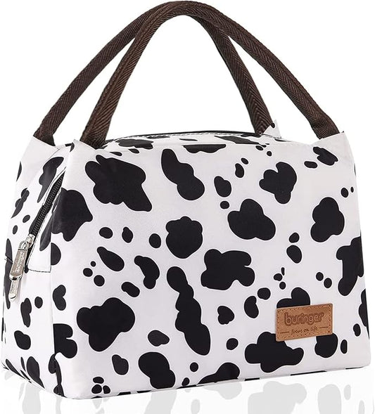 Buringer Insulated Lunch Bag Lunch Box for Women Men Adult Lunch Tote for Work Picnic Travel (Cow Print)