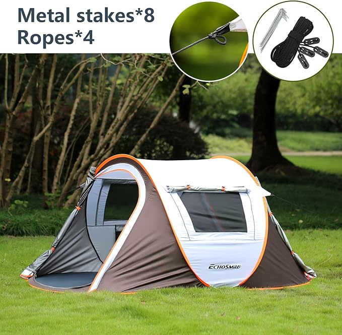 EchoSmile Camping Instant Pop Up Tent, 2/4/6/8/10 Person, Water Resistant Dome, Easy Setup for Camping Hiking and Outdoor, Portable with Carry Bag, 3 Season