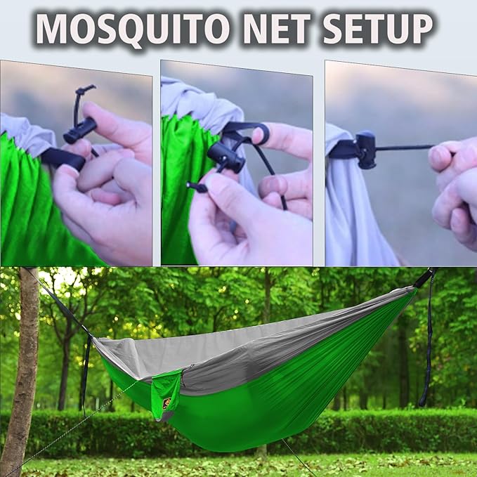 Camping Hammock, Portable Hammocks with Mosquito Net,Lightweight Nylon Parachute Hammock with 10ft Tree Straps,Camping Gear Must Haves for Travel Hiking Backpacking Beach Patio