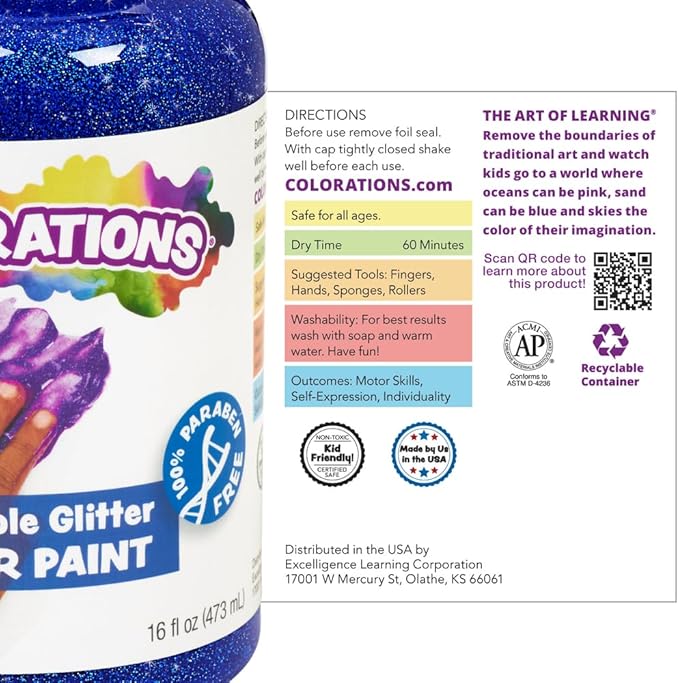 Colorations® Red Washable Glitter Finger Paint, 16oz, Paint, Washable Paint, Finger Paint, Kids Paint, Washable Paint For Kids, Finger Paints For Toddlers Non-Toxic, Tempera Paint, Toddler Paint