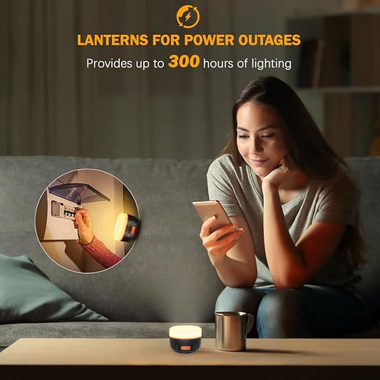 Rechargeable Camping Lantern with 6400mAh Battery, 300 Hour Runtime, 5 Light Modes, Adjustable Brightness, Waterproof, Hook & Magnetic Base, Battery Operated for Camping & Power Outages
