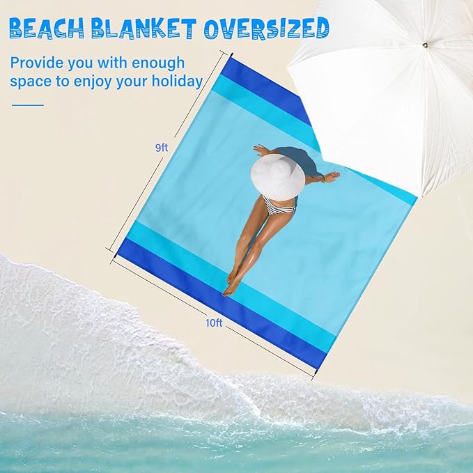 Beach Blanket Waterproof Sandproof 1-8 Adult Oversized 9'×10' Lightweight Durable Compact Sand Free Beach Mat for Travel Camping Hiking Picnic Blanket