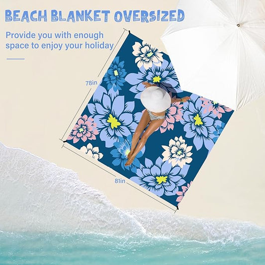 Beach Blanket Waterproof Sandproof 1-7 Adult Oversized 78 '' × 81 '' Lightweight Durable Compact Sand Free Beach Mat for Travel Camping Hiking Picnic Blanket Extra Large