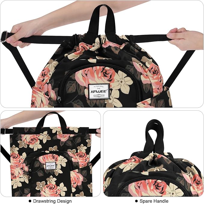 Dry Wet Drawstring Backpack with Shoe Compartment for Women Adjustable Gym Bag