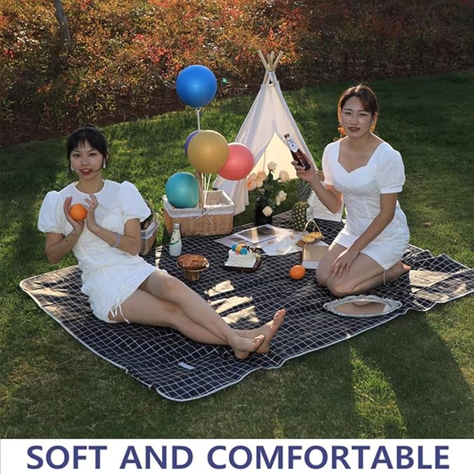 Extra Large Beach Blanket Outdoor Picnic Blankets, Foldable Waterproof Sand Free Picnic Mat for Festival BBQ Park Grass Lawn Camping Hiking Travel Concerts (Black, 80x60 in)