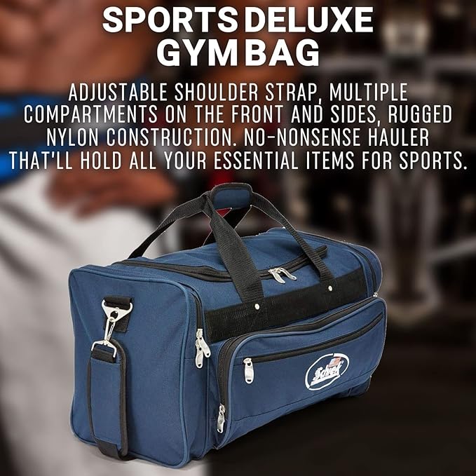 Schiek Sports Deluxe Gym Bag - Nylon Fabric Workout Bag with Adjustable Shoulder Strap