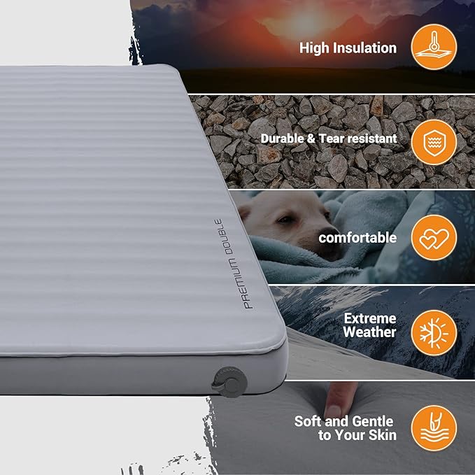 KingCamp Luxury 3D Insulated Double Self Inflating Camping Sleeping Pad, Portable Large Thick Self Inflatable Foam Air Mattress