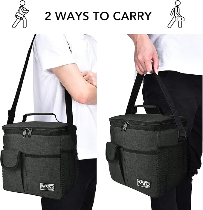 Tirrinia Large Insulated Lunch Bag for Women Men, 10L Leakproof Thermal Reusable Lunch Box for Adult, Tall Meal Prep Lunch Cooler Tote with 4 Pockets for Office Work, Black