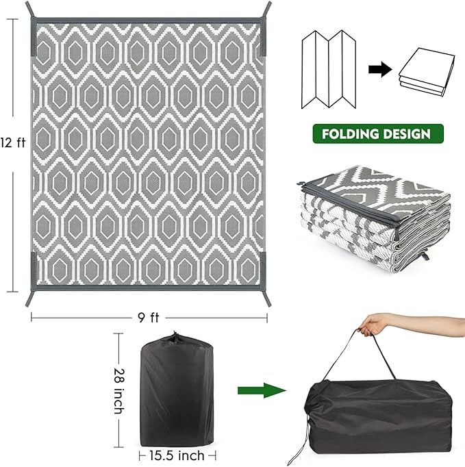 Outdoor Camping Rug Patios Clearance Plastic Straw Weatherproof Reversible Mats, Large Floor Mat for RV, Backyard, Deck, Picnic, Beach, Trailer, Camping