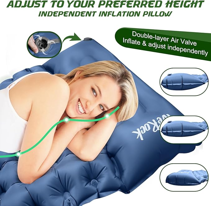 Camping Sleeping Pad, Ultralight Inflatable Camping Mat with Pillow Built-in Foot Pump Inflatable Sleeping Pads for Hiking Backpacking Camping Family Trips Tent(Blue)