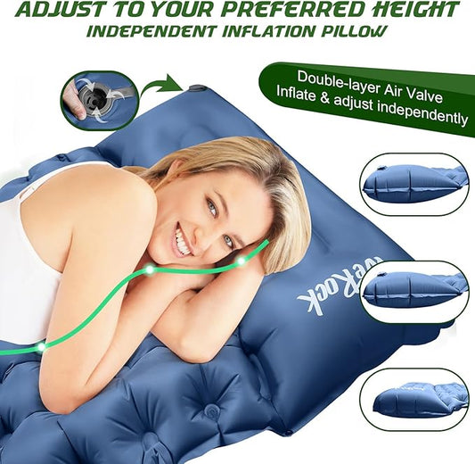 Camping Sleeping Pad, Ultralight Inflatable Camping Mat with Pillow Built-in Foot Pump Inflatable Sleeping Pads for Hiking Backpacking Camping Family Trips Tent(Blue)