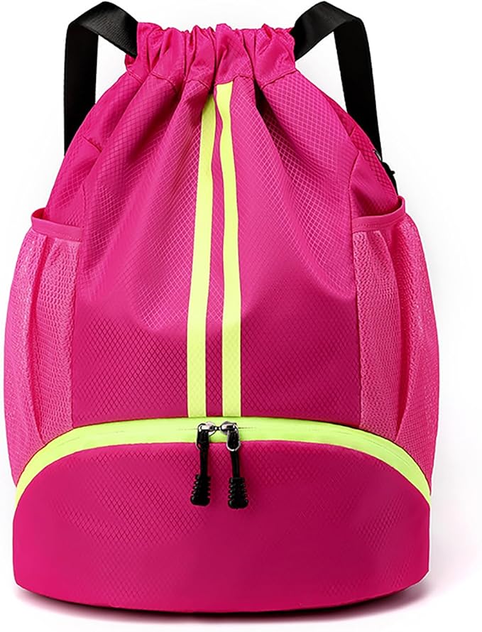 Swim Bag Drawstring Backpack with Wet Pocket Shoe Warehouse String Bag Sackpack for Beach Swimming Pool Gym Sports (Rose)