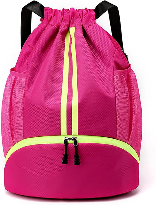 Swim Bag Drawstring Backpack with Wet Pocket Shoe Warehouse String Bag Sackpack for Beach Swimming Pool Gym Sports (Rose)