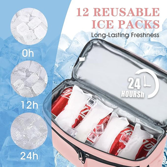 Backpack Cooler with Double Decker & 12 Ice Packs- Keeps 36 Cans Cold for Up to 24 Hours- Waterproof & Leak Proof Insulated Cooler Backpack- Stylish Cooler Bookbag for Women Travel Work Beach
