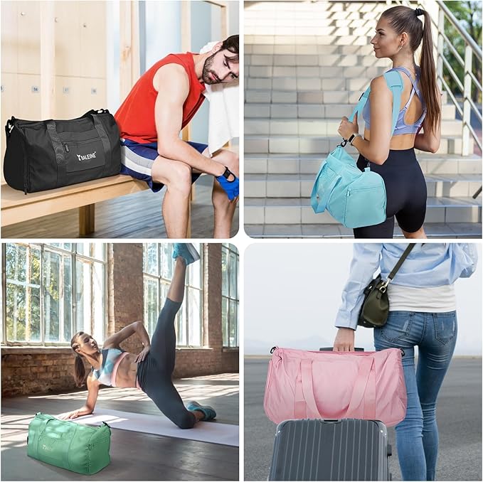 BALEINE Gym Duffel Bag for Women and Men, Small for Sports, Gyms and Weekend Getaway, Waterproof Dufflebag with Shoe and Wet Clothes Compartments, Lightweight Carryon Gymbag (Azure)