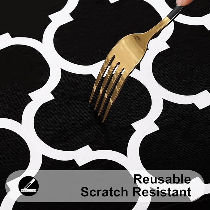 Smiry Rectangle Picnic Table Cover, Waterproof Elastic Fitted Camping Tablecloths for 6 Foot Tables, Wipeable Flannel Backed Vinyl Tablecloth Protector for Indoor, Outdoor (Black, 36x72 Inches)