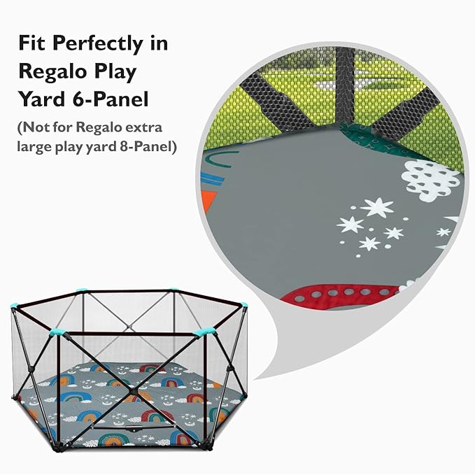 Hexagon Playpen Mat, Compatible with Regalo Play Yard and hiccapop PlayPod Portable Playpen, Self Inflatable Mattress Pad, Portable and Comfortable Play Yard Mat with Carry Case - Rainbow