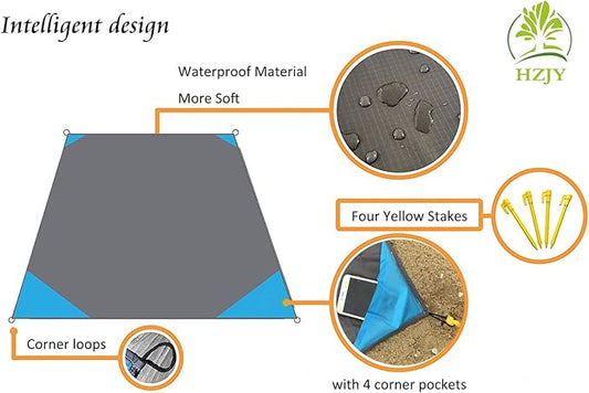 Outdoor Blanket (71" x 55") -Compact, Lightweight, Sand Proof Pocket Blanket Best Mat for The Beach, Hiking, Travel, Camping, Festivals with Pockets, Loops, Stakes, Carabiner