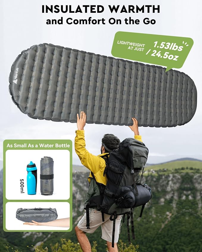 Hikenture Camping Sleeping Pad with 6.2 R-Value, Ultralight Camp Mattress for All Season, Inflatable & Insulated Sleeping Mat for Backpacking,Hiking,Tent,Outdoor(1201-B1)