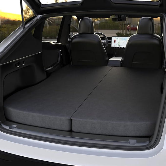 Ferlizer 4" Memory Foam Camping Mattress for Tesla Model Y, 76" x 43", Foldable Car Sleeping Pad with Plush Washable Cover, CertiPUR-US Certified, Dark Grey