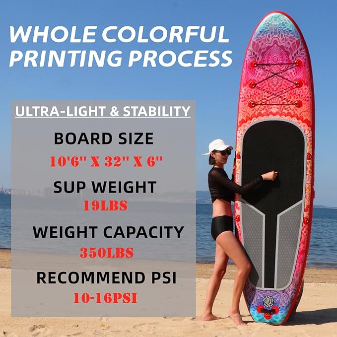 Inflatable Paddle Board for Adult, Paddle Board for All Skill Levels, Wide SUP Board with Primium Accessories Include SUP Carry Bag, Hand Pump, 10L Waterproof Bag and Adj Paddle