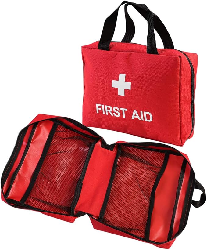 AOUTACC 2 Pack Nylon First Aid Empty Kit,Compact and Lightweight First Aid Bag for Emergency at Home, Office, Car, Outdoors, Boat, Camping, Hiking(Bag Only) (2 Pack Red With Handles)