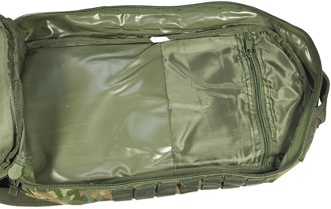 Mil-Tec Unisex Assault Pack - Rugged Durable Lightweight Ergonomic Versatile Tactical Outdoor Camping Hiking Backpack with Adjustable Padded Shoulder Straps & MOLLE Loops, Flecktarn Camo, 20L