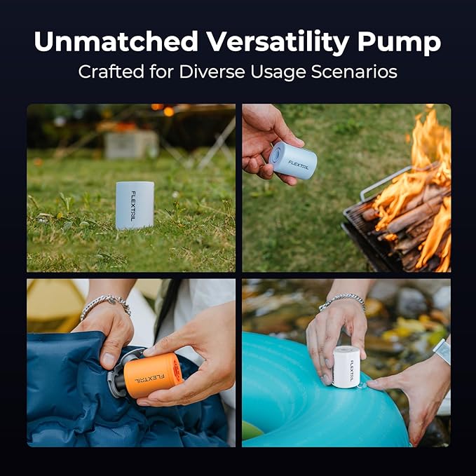 FLEXTAILGEAR Portable Air Pump - Tiny Pump 2, Electric Air Pump for Inflatables 2.8oz Battery Inflator Rechargeable Air Mattress Pump for Sleeping Pads, Pool Floats, Swimming Rings Orange