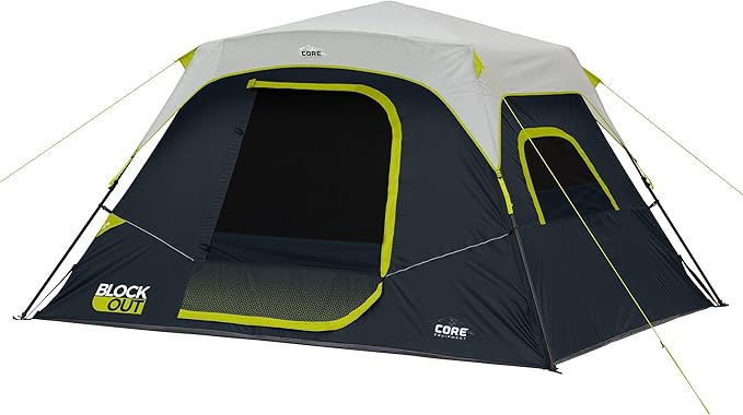 CORE Blackout Instant Cabin Tent | Large Family Pop Up Dark Room Tent with Easy Camp Setup | Included Storage Pockets for Outdoor Camping Accessories