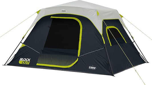 CORE Blackout Instant Cabin Tent | Large Family Pop Up Dark Room Tent with Easy Camp Setup | Included Storage Pockets for Outdoor Camping Accessories