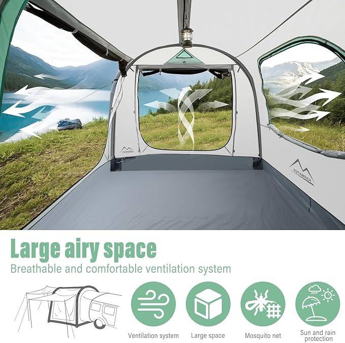 Inflatable SUV Tent for Camping, Large Quick Setup Blow Up Tents, 6-Person Tent with Detachable Car Attachment, Van Tents with Storage Bag &Projection Screen, Waterproof SUV Awning for Travel
