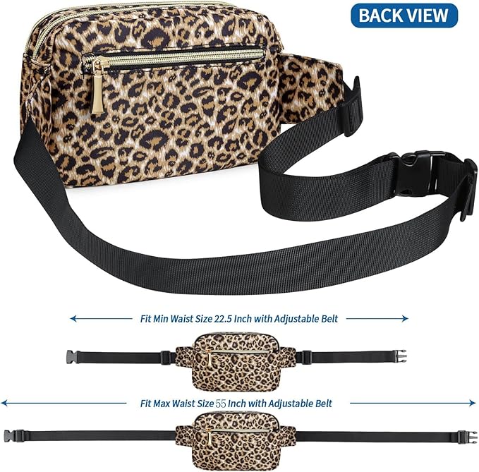 Fanny Packs for Women Men Fashion Plus Size Waist Pack Belt Bag Fanny Pack for Girls Boys with 5 Pockets Adjustable Belt, Cute Bum Bag Hip Bags for Travel Disney Running Hiking (Cheetah Fanny Pack)