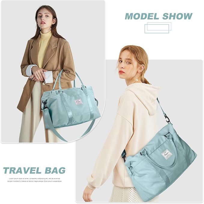 BJLFS Duffel Bag, Light Blue Nylon, 60L, Water-Resistant, Adjustable Strap, Overnight Travel, Workout, Sports Activities, Fits 15.6 Inch Laptop