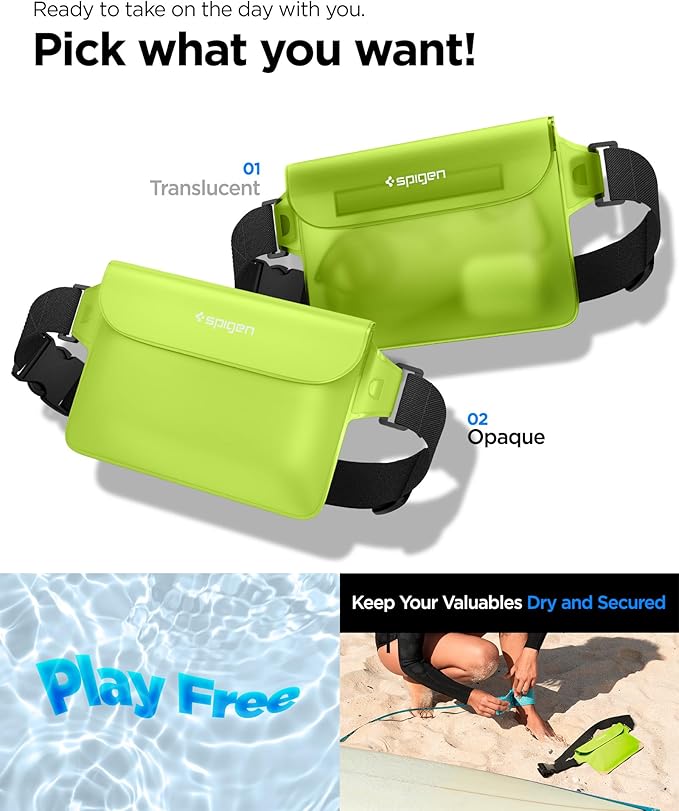Spigen AquaShield A620 Waterproof Cell Phone Bag, Dry Bag, Fanny Pack with Adjustable Waist Strap for Beach, Swimming, Boating, Fishing, Hiking, etc