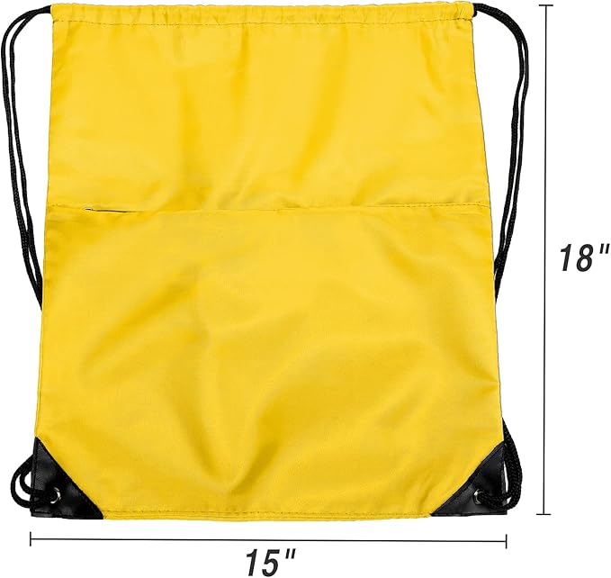 BuyAgain Drawstring Backpack Sports Water Resistant String Bag Sport Gym Sackpack for Women Men Large with Zipper, Yellow