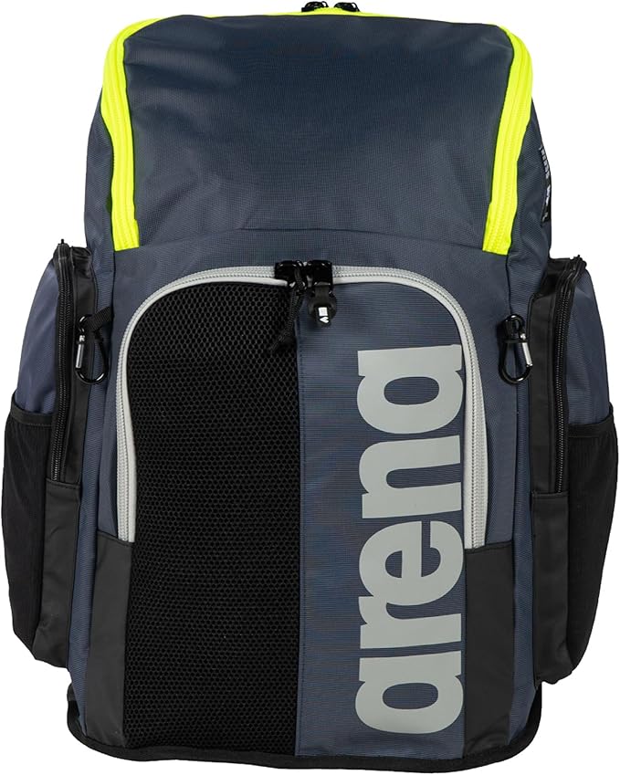 Arena Spiky III Backpack 45 Swimming Athlete Sports Gym Rucksack Large Training Gear Equipment Swim Bag for Men and Women, 45 Liters, Navy/Neon Yellow