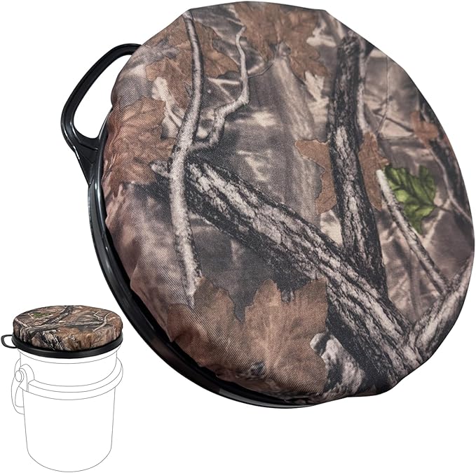 5 Gallon Bucket Seat for Yeti Bucket Only, Swivel Bucket Lid with Padded Top for Cozy Sitting, Bucket Seat Cushion for Outdoor Fishing,Hunting,Gardening, Baseball Training, Camo Leaves