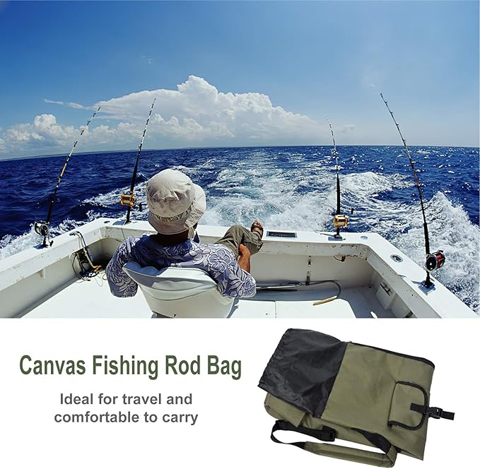 LEADALLWAY Portable Fishing Rod Case - Durable Folding Oxford Fabric Tackle Carry Bag - Multifunction, Large Capacity, Waterproof - Holds 5 Poles